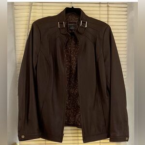 Bradley Bayou: woman’s  but could be unisex Brown Leather Jacket size medium.